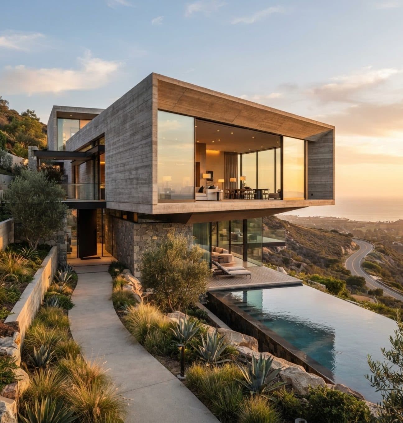 Modern residence at golden hour